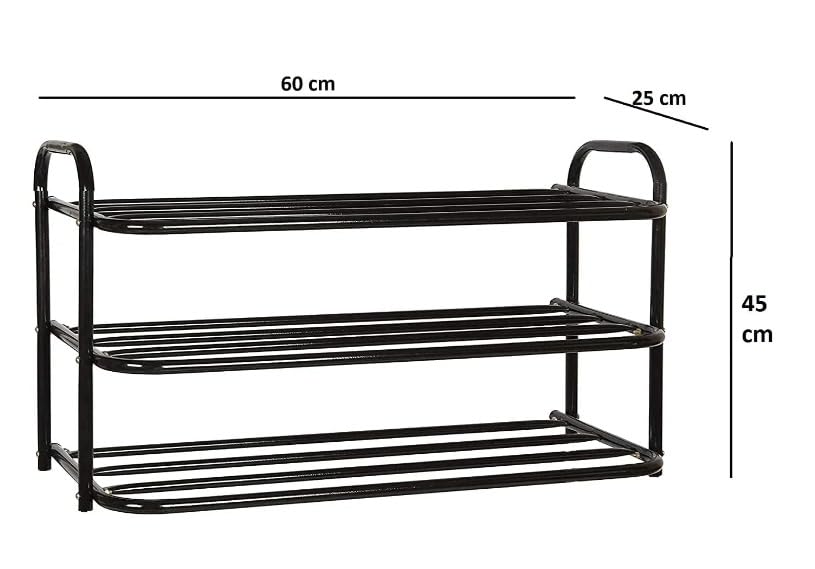 Image of 3 Tier Metal Shoe Rack Organizer Heavy Duty Stackable Shoe Storage Shelf Multipurpose Stand for Entryway Bedroom Closet Utility Space Saving Shoe Stand with Black Finish (Shoe Rack 3-03)