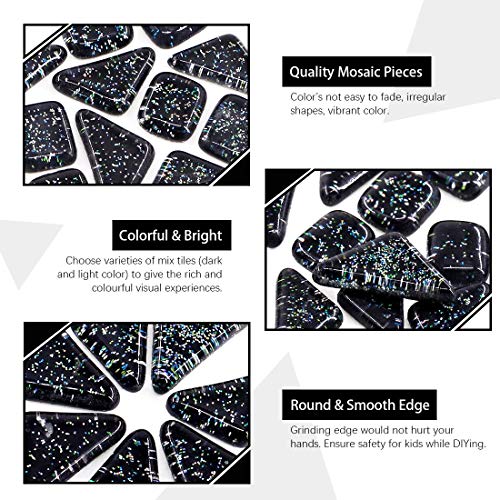 Hilitchi 1Lb Assorted Stained Glass Mosaic Tile Mixed Shapes And Colors Glass Pieces For Diy Crafts (Black) #TOP3