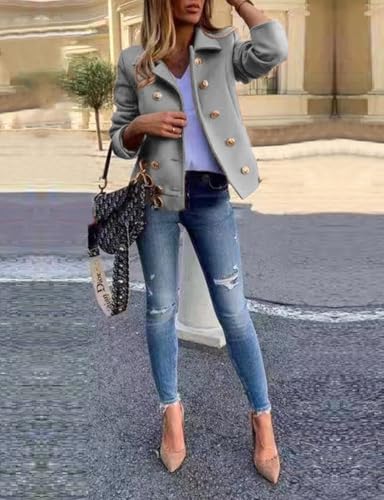 IDEALSANXUN Cropped Wool Coats for Women Fall Winter Peacoat Trench Coat Casual Dressy Blazer Jacket Outwear4