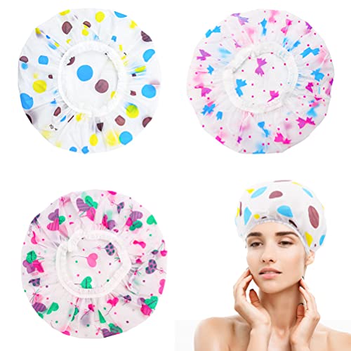 3 Pieces Bonnet de Douche, Chapeau de Douche Réutilisables Charlotte Cheveux Douche Imperméable avec des Bandes Élastiques pour Femme SPA Salon