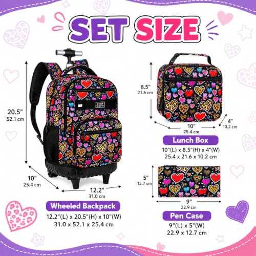 Image of 3Pcs Rolling Backpack for Girls Women, Leopard print Travel Roller Backpacks with Wheels for Adults, Teens College Wheeled Bookbag with Lunch Box(Brown)