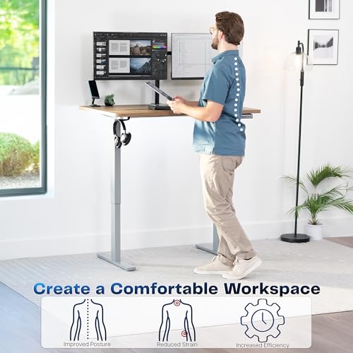 Image of VIVO Reclaimed Wood 48 x 30 in Standing Desk, DESK-KIT-1G5P | Electric, Holds 220 lbs, Sit Stand, Height Adjustable, One-Piece Extra Deep Table Top, Memory Presets, 1B Series, Gray Frame