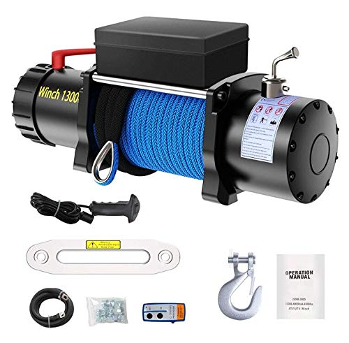 Crazy Deals Anbull 12V 13000lb Electric Winch, Synthetic Rope Winch, Waterproof IP67 with Hawse Fairlead, with Both Wireless Handheld Remote and Corded Control Compatible with Jeep Off Road SUV Truck