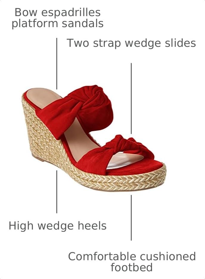 Image of Fashare Womens Slip on Espadrilles Wedges Sandals Slides Platform Bow Open Toe Summer Dressy Mules Shoes