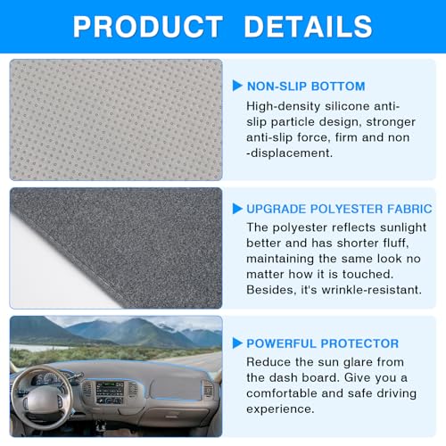 Image of Autorder Gray Dashboard Cover Mat for 1997-2003 Ford F150 /F250 /Expedition /F150 Heritage Accessories Dash Cover Polyester Dash Mat Sunshade Glare UV Rays Protector(Without Light Sensor&Climate Sensor)
