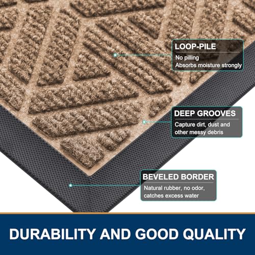 Smiry Front Door Mat Outside Entrance, Heavy Duty Natural Rubber Doormat, Trap Dirt and Moisture Easy Clean Low Profile Patio Porch Welcome Floor Mats for Entry, 29.5x17 Inch, Coffee