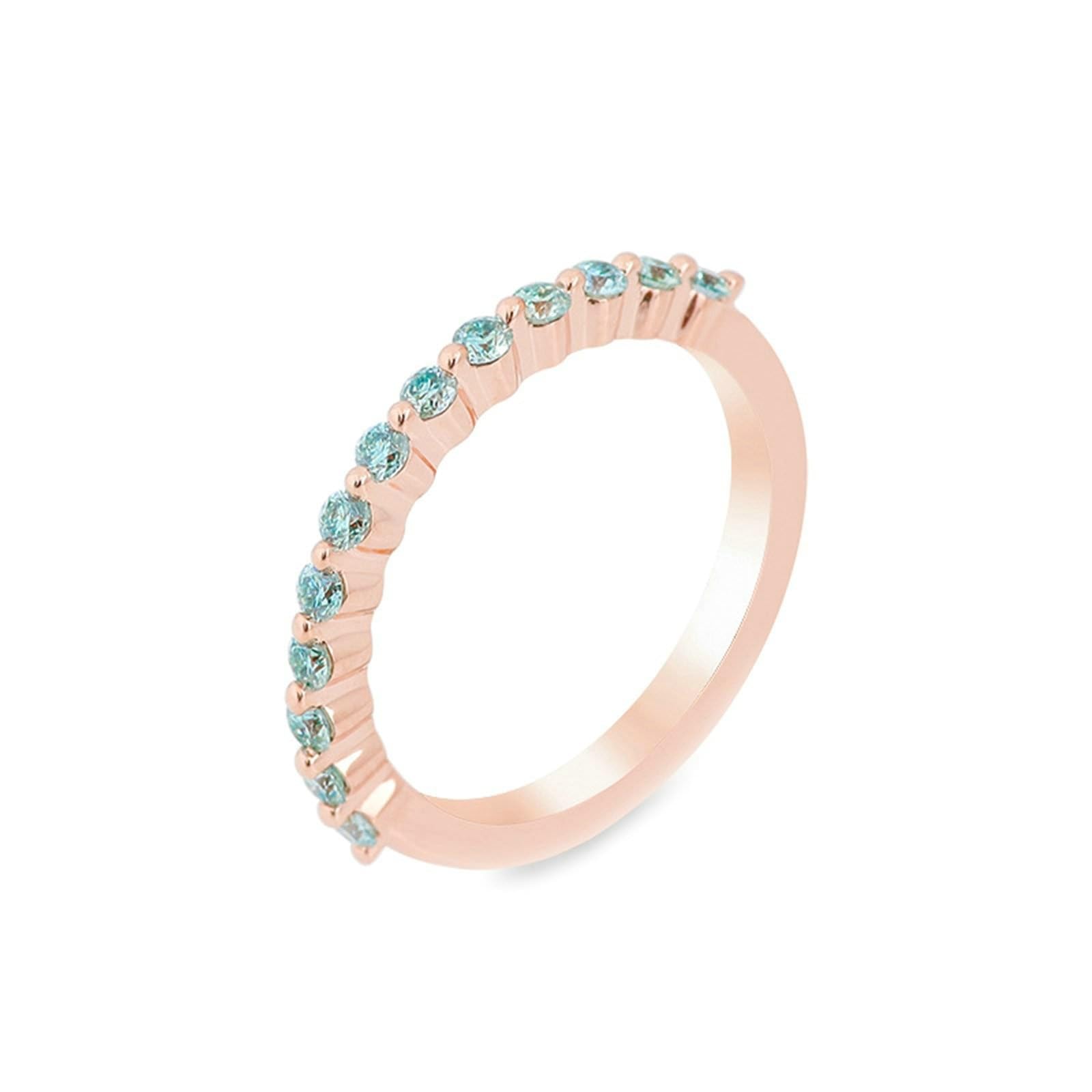 Anillos de pareja de oro rosa de 14/9/18 quilates Sin piedras preciosas, anillos de boda con verde azulado, anillos redondos de moissanite mujeres