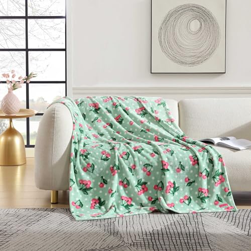 Image of Betsey Johnson - Blanket, Buttery-Soft Throw Blanket for Couch or Bed, Boldly Plush & Oversized Bedding (Cherry Dots Green, 50 inch x 70 inch)