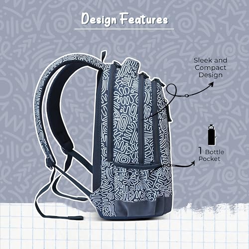 Image of Gear Crafty Doodle 18 inch /32L Large Water Resistant School Bag | Casual Backpack | Daypack | Travel Backpack | Kids Bag for Boys /Girls (Navy Blue - Pastel Blue)