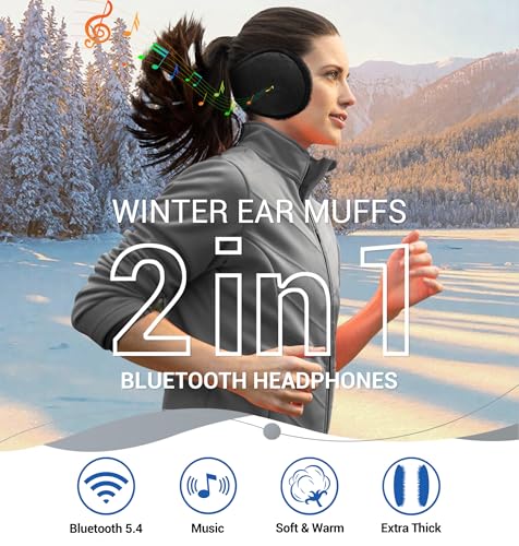 LC-dolida Bluetooth Ear Warmers for Winter, Fluffy Headphones Calling Outdoor Activities