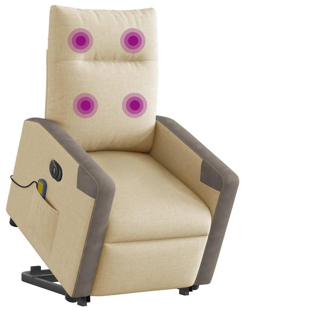 Sillón elevador eléctrico reclinable de tela crema con 6 puntos de vibración y marco estable, función de elevación e inclinación de 135 grados para mayor comodidad
