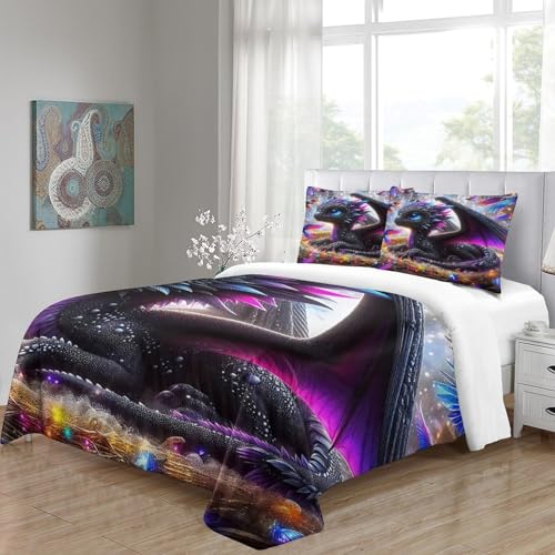 Housse de couette dragon impression 3D parure de lit microfibre confort premium - 5