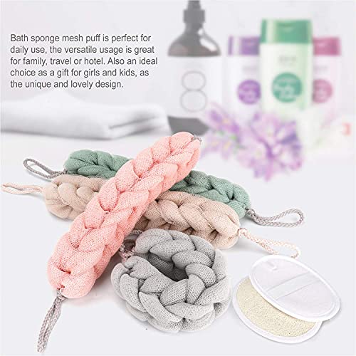 Lsiwmsk 3 Pack Long Bath Loofahs Stretchable Braided Mesh Exfoliating Loofah Back Scrubber Ball Body Bath Shower Sponge 3 Colors (3 X Bath Sponge + 2 X Loofah Pad) #TOP3