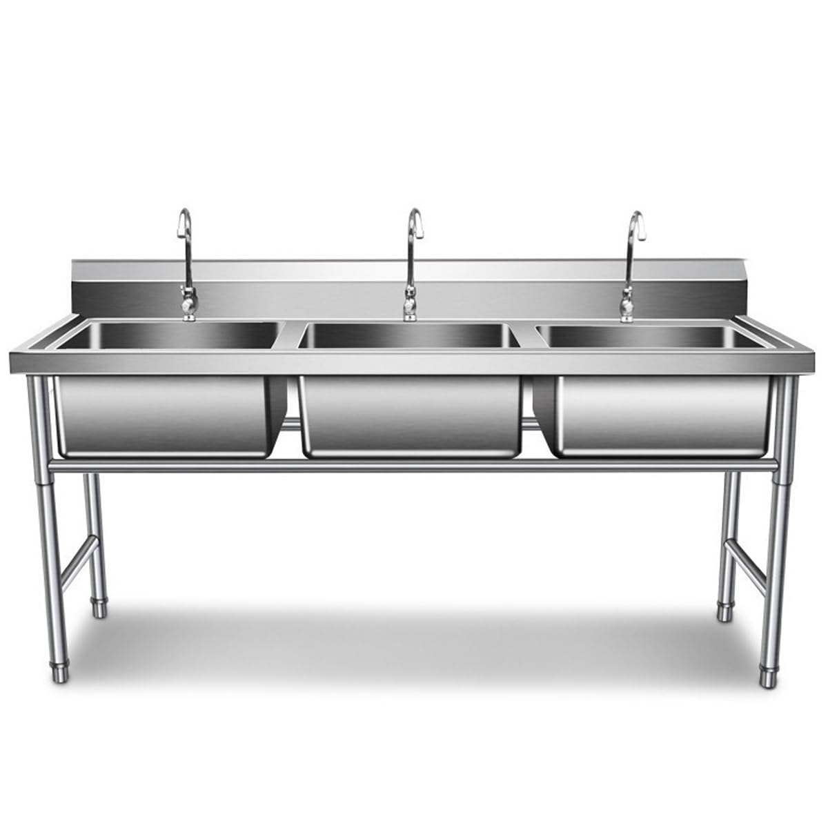 Zertylre 3 Compartment Utility Kitchen Sink, Stainless Steel Freestanding Commercial Sink, Prep Sink for Restaurant, Laundry, Garage, Workshop, 57 * 23.6 * 31.5 IN