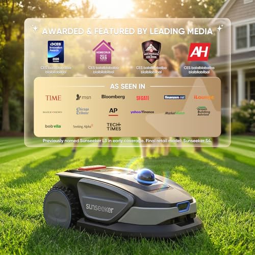 Image of Sunseeker S4 LiDAR Robot Lawn Mower for Up to 0.25 Acre (1000 m), Vision AI + 360 3D LiDAR Navigation, Wire-Free Virtual Boundary, Systematic Cutting, 42% Slope, App Control, 60 dB Quiet Mowing