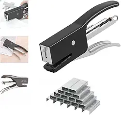 Grampeador Alicate Sem Esforço Mini Portátil Leve + 1000 Grampos Galvanizado Fácil Manuseio Escolar Escritório - Preto