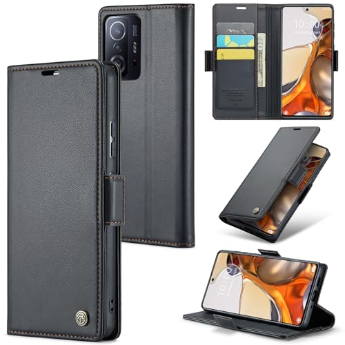 Rerzoiro Handyhülle für Xiaomi 11T 5G / Xiaomi 11T Pro 5G Hülle Premium PU Lederhülle Klappbar Flip Case [RFID Blocker] Tasche Magnet Kartenfach Klapphülle Schutzhülle für Xiaomi 11T 5G Schwarz