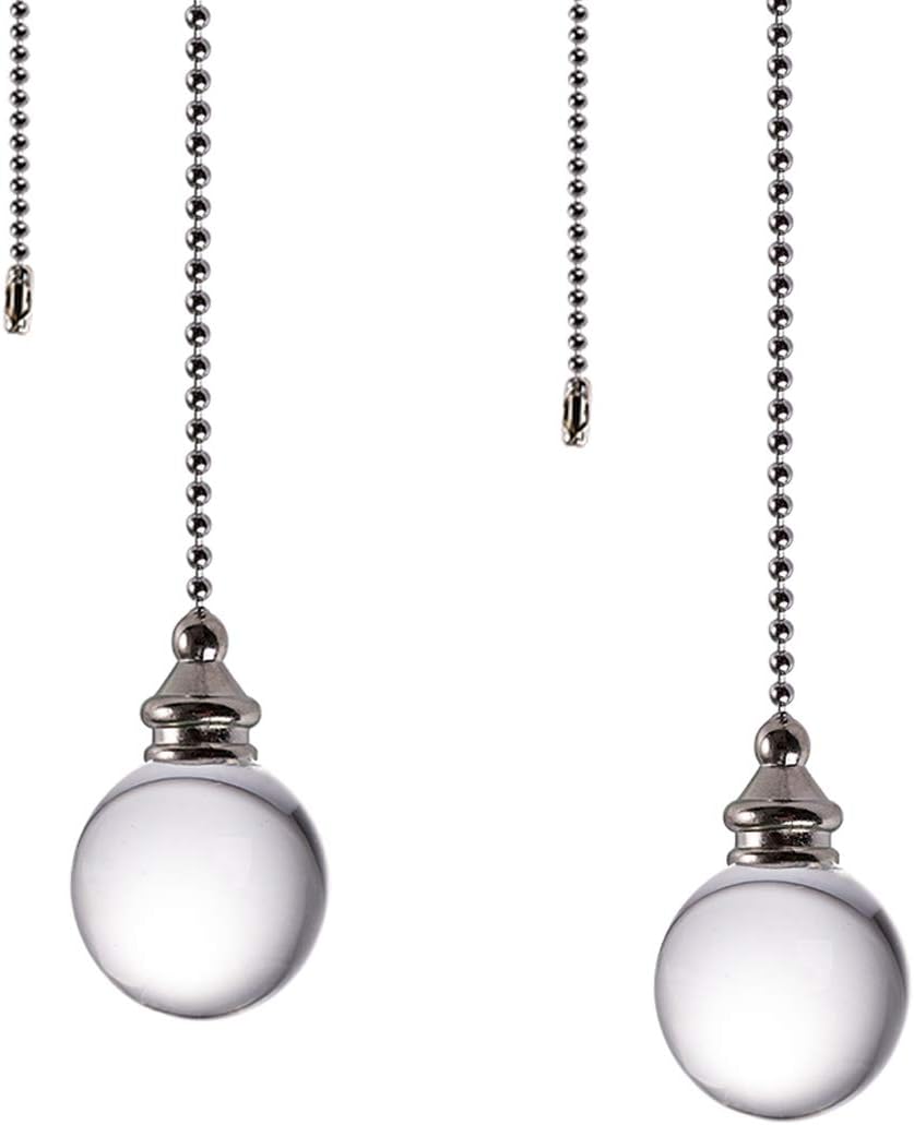 LONGSHENG - SINCE 2001 - Ceiling Fan Pull Chain, 2pcs Clear 30mm Diameter Crystal Ball Fan Pull Chain, 20 Inches Fan Pulls Set with Connector Ceiling Fan Pull Chain Ornaments Lighting Accessories
