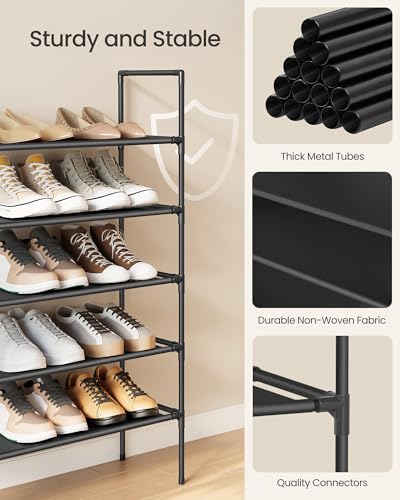 Image of SONGMICS 5-Tier Shoe Rack, Shoe Storage for Hallway Closet, Slim and Space-Saving, Metal Frame, Non-Woven Fabric Shelves, Black ULSH045BH02