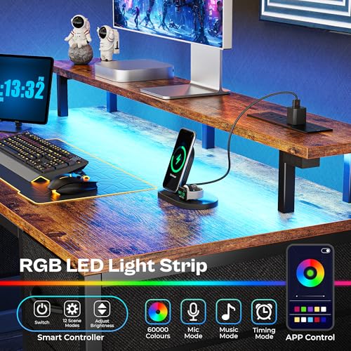 image for Huuger 47 inch Computer Desk with 4 Drawers, Gaming Desk with LED Ligh