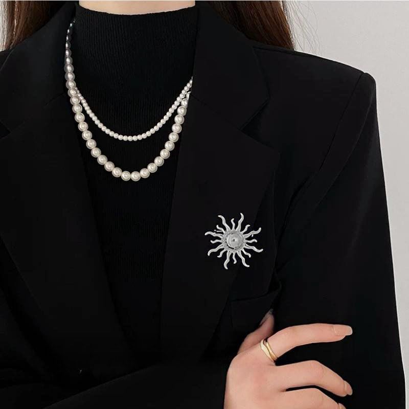 Image of Gold-Tone Sun Brooch Pin Vintage Round Sun flower Broach for Shirt Decorations Wedding Bouquets Jewelry
