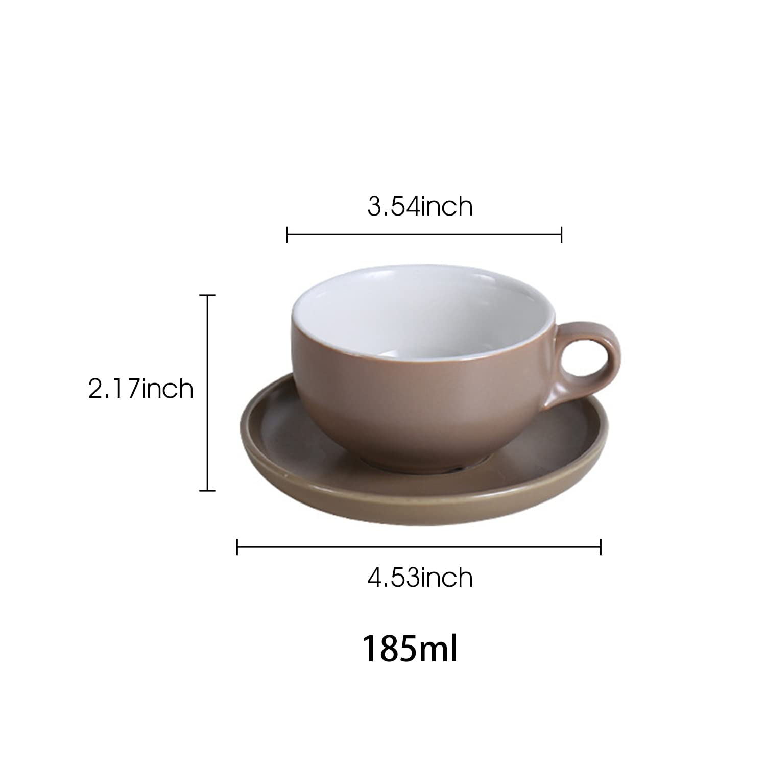 Ceramiczny zestaw filiżanek do kawy i spodków - 170 ml do cappuccino, herbaty, kawy, latte, espresso