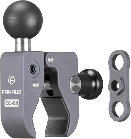 FANAUE CC-04F Anti-theft Handlebar Base Mount Strong Rod Clamp with 1 Inch Ball Head for Rails 0.5" to 2.0" Diameter, Compatible with RAM Mounts B Size Double Socket Arm & Bike Motorcycle Phone Holder