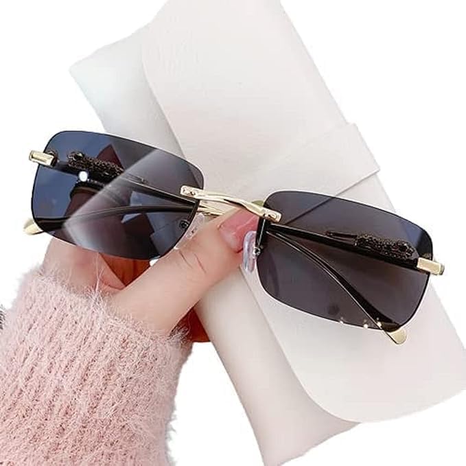 Image of Honey Singh Rimless uinsex Sunglasses Retro Luxury Metal Frameless Rectangle Leopard Arms Colored Lens