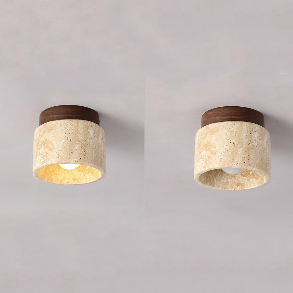 TISTIK Plafonnier Semi-encastré en Pierre Naturelle et marbre, Petit plafonnier de Ferme Vintage Proche du Plafond pour Cuisine, Couloir, Porche, escalier