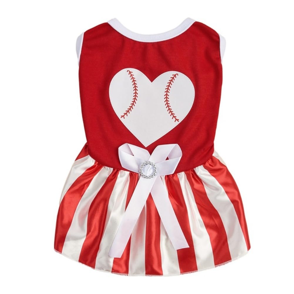 Tangpan Bow-Knot Heart Christmas Pet Skirt Stripes Dog Santa Dress Puppy Party Outfit Apparel Cat Costume (White,M)