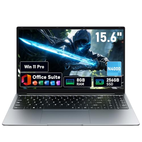 HYPERSTRIX Laptop de 15,6 polegadas, Win11 Pro, 8 GB de RAM, 256 GB SSD, Ms Office 365, tela 100% sRGB, processador N4000, notebook, WiFi 5 de banda dupla, BT4.2, USB-A, HDMI, tela FHD 1920 * 1080
