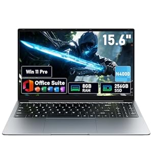 Computadora portátil Win11 Pro de 15.6 pulgadas, 8 GB de RAM, 256 GB SSD, MS Office 365, pantalla 100% sRGB, procesador N4000, portátil, WiFi de doble banda, BT4.2, USB-A, HDMI, pantalla FHD 1920 x 1080, color plateado