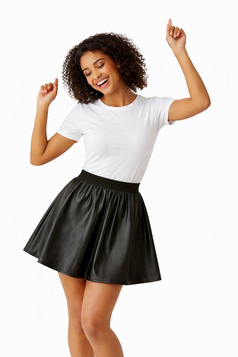 Women Ladies High Waist Faux Leather Wetlook PVC Flare Skater Mini Skirt Size 8-26