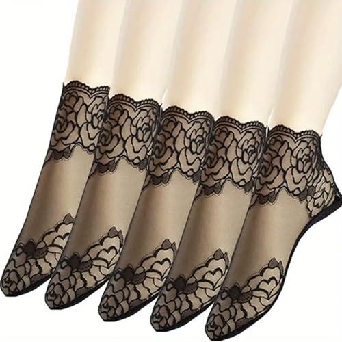 5Pairs Women's Invisible Boat Socks With Lace Thin Lace Summer Women's Anti Slip Invisible Socks