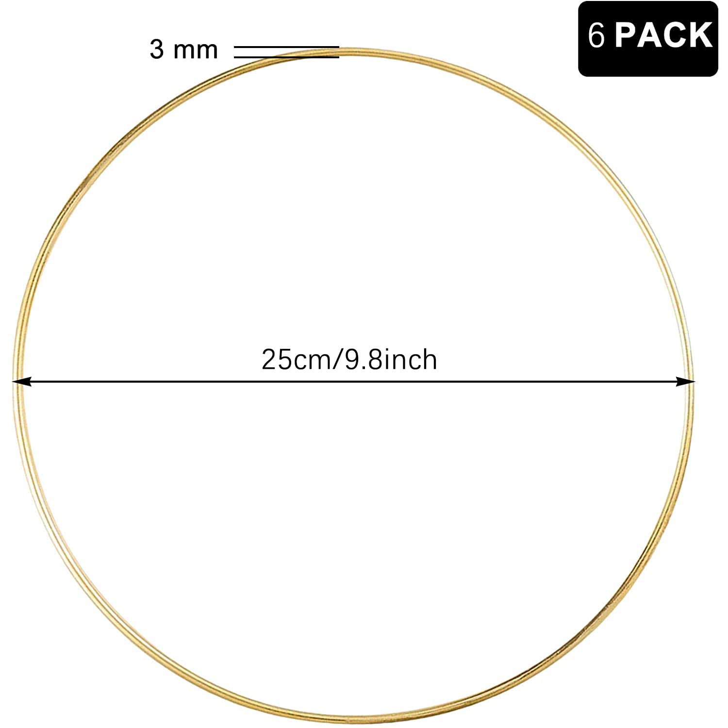 Confezione da 6 grandi anelli in metallo a cerchio in macramè oro per realizzare decorazioni di corona di nozze e fai da te acchiappasogni artigianato da parete - 25 cm