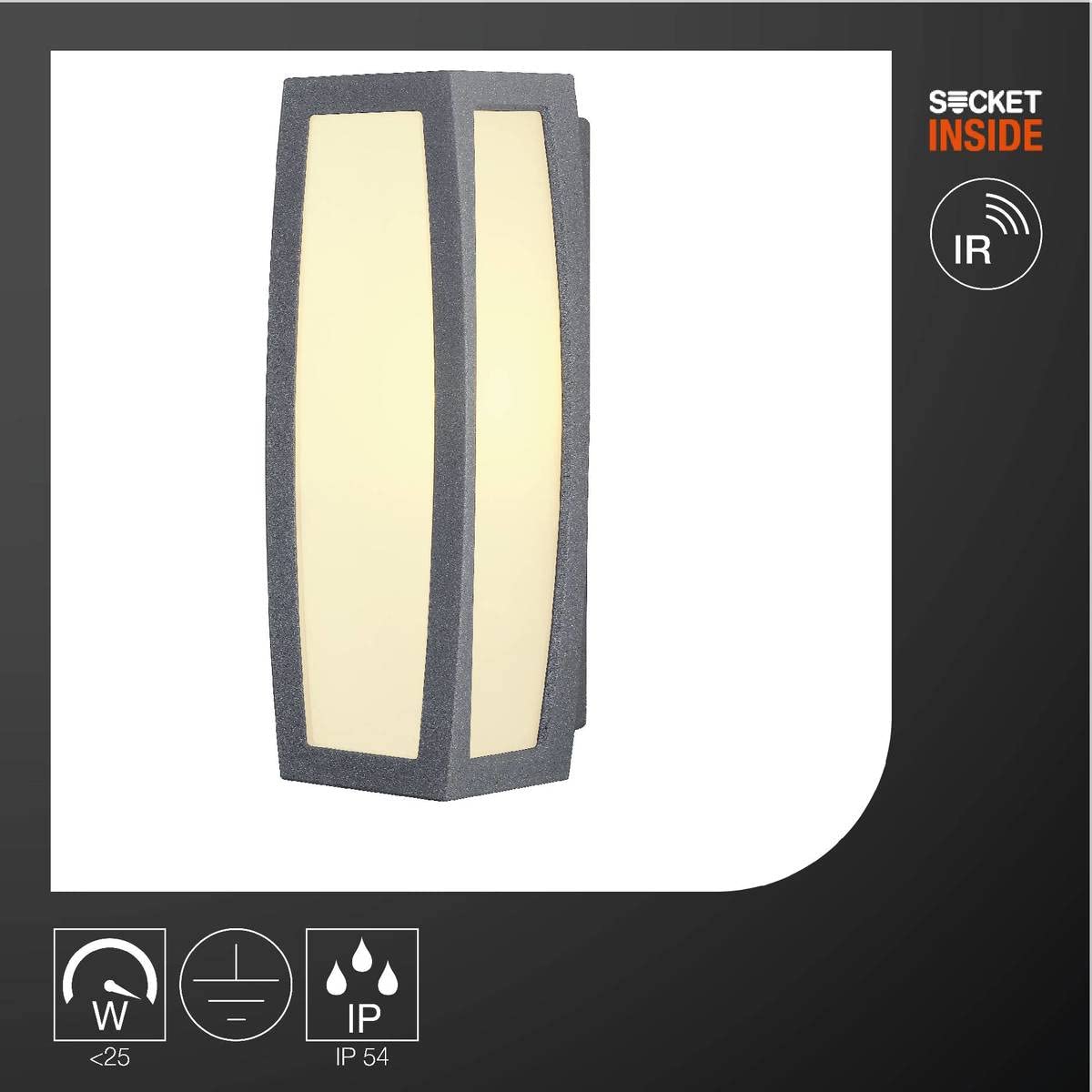 SLV luminaria de superficie de pared MERIDIAN BOX/iluminación para paredes, caminos, entradas, foco led de exterior, luminaria de superficie de exterior, lámpara de jardín / E27 IP54 25 W antracita