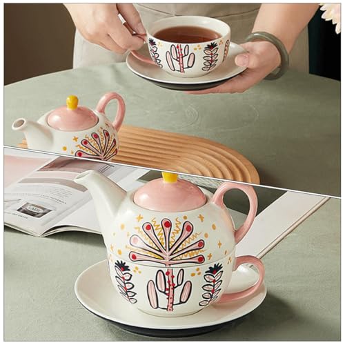 Céramique service à thé rose avec théière réutilisable déco - 4