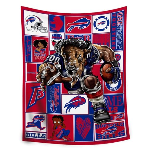 DCJRH Original American Football Series: Buffalo Throw Blanket (L50 xW40) Bold 3D Effect Use Throw for Outdoor Travel Vacation Nap and Relaxation or Game Day for Fans