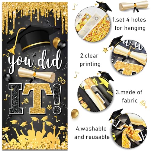 Image of Black and Gold Graduation Decorations Class of 2026 Congrats Grad Banner and You Did It Door Cover for High School College Grad Party Supplies(Black)