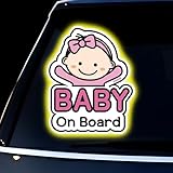 GEEKBEAR Baby on Board Car Sticker - Character Design, Reflective, Weather-Resistant (02. Basic Girl)