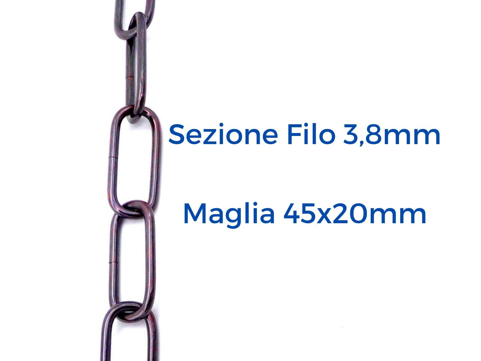 2mt catena bronzo per lampadario Filo 3,8mm Dimensioni anello 45 x 20mm