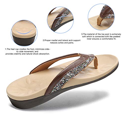 Image of MEGNYA Comfortable Walking Flip Flops for Womens, Orthopedic Walking Sandals with Arch Support, Flat Feet Pain Relief Sandals for Beach, Summer, Pool
