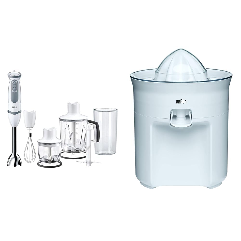 Braun Minipimer 5245 Batidora de Mano, 1000 W, 21 Velocidades, Función Turbo, Anti-Salpicaduras & TributeCollection CJ3050 - Exprimidor Eléctrico, 60 w, Sistema Antigoteo, Tapa Incluida