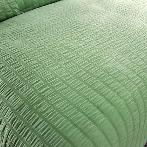 Delien Bed Linen Set 155 x 220 cm 3-Piece Green Microfibre Seersucker Duvet Cover with Stripes, Soft Fluffy - Image 3