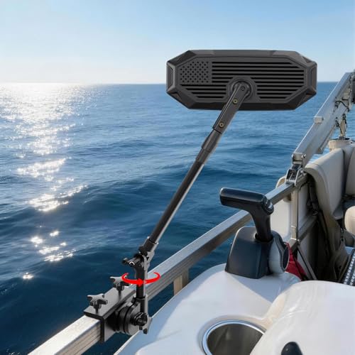 GEVINFA Pontoon Boat Mirror Rear View Flag 4.8x12.4 Large Convex Marine Mirror with Foldable Telescoping Pole 360 Degree Adjustable Ball Joint Quick Clamp On for Ski Boats & Pontoon Accessories