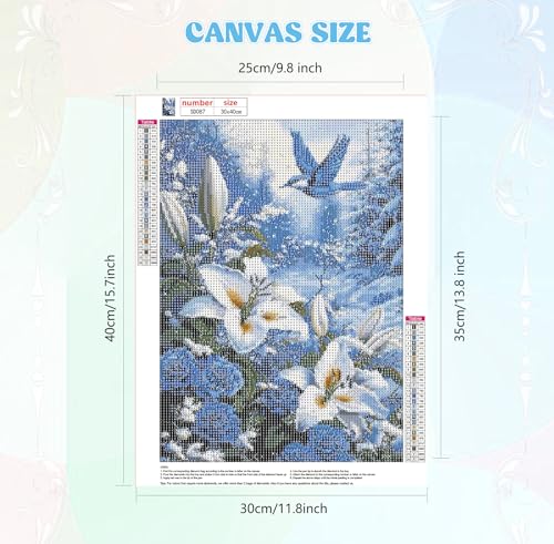 Image of QENSPE Diamond Painting Art Kits, DIY Blue Bird Diamond Art for Adults, 5D Flower Full Drill Painting for Beginner, Round Diamond Dots Paintings Gem Art Crafts Home Wall Decor Gifts 30x40cm