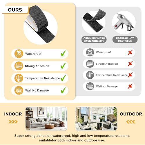 Image of SummerBrite 20 Pairs Heavy Duty Hook and Loop Strips with Adhesive, 1 x 5 Inch Industrial Strength Sticky Back Fasteners, Double Sided Mounting Tape for Walls & Home, Black