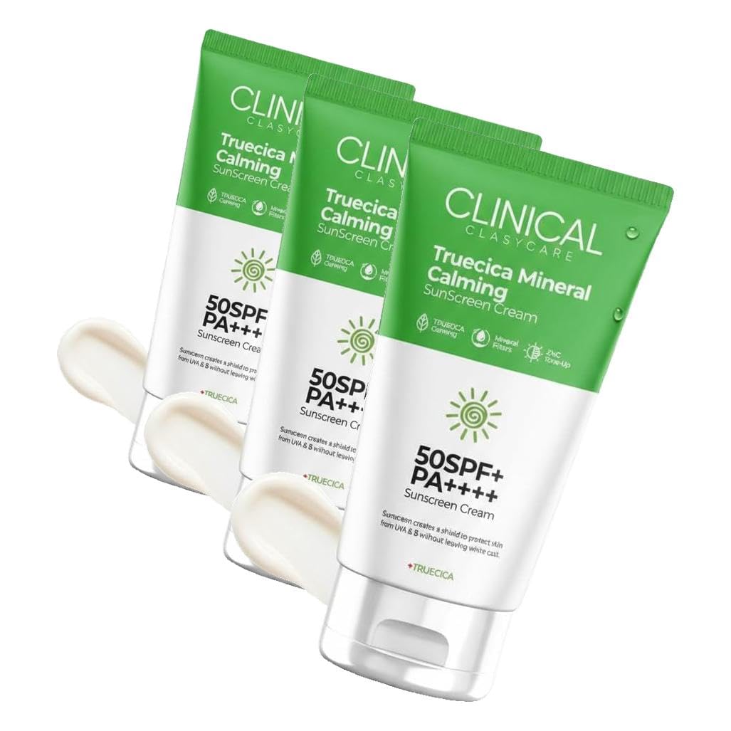 CLASYCARE Mineral Güneş Kremi SPF 50 – Truecica Hassas Ciltler İçin Yatıştırıcı Yüz Güneş Koruyucu, Tinted Nemlendirici SPF’li, Geniş Spektrum PA++++, Seyahat Boyu, 50 ml (3 paketi)