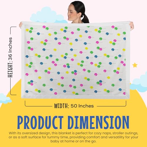 Image of Blankets Thermal Waffle Baby Blanket Crib Bedding - Soft Cozy Warm Infant Thermal Cover for Nursery Stroller or Bassinet, Lightweight Ideal Shower Gift Nylon Trim Balloon Pattern 36 inch x 50 inch