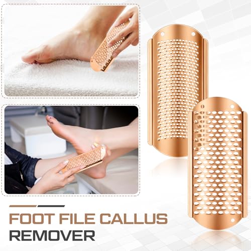Image of Moxweyeni 8 Pack Rose Gold Foot File Callus Remover Replacement Blades Metal Pedicure Rasp Hard Skin Remove Scrubber Stainless Steel 2 Designs Big /fine Hole for Detachable Foot Grater